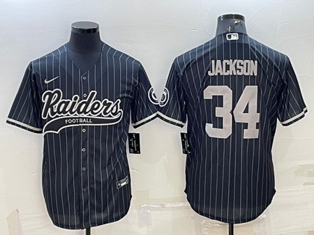 Las Vegas Raiders #34 Bo Jackson Black With Patch Cool Base Stitched Baseball Jersey - Zenithce