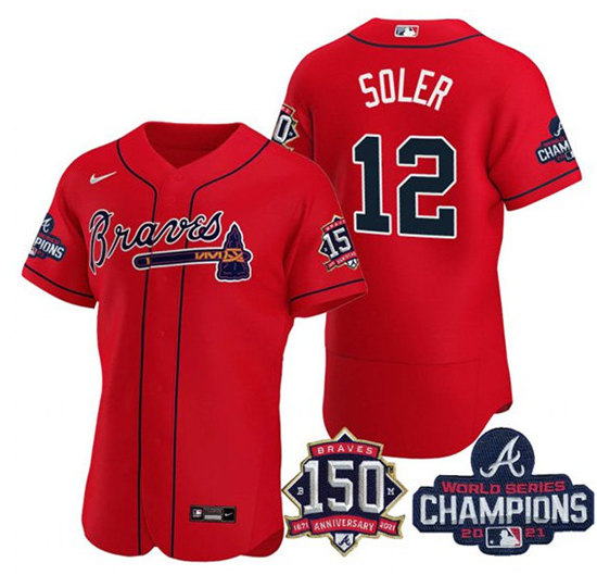 Atlanta Braves #12 Jorge Soler 2021 Red World Series Champions With 150th Anniversary Flex Base Stitched Jersey - Zenithce