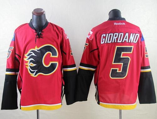 Flames #5 Mark Giordano Red Stitched Jersey - Zenithce