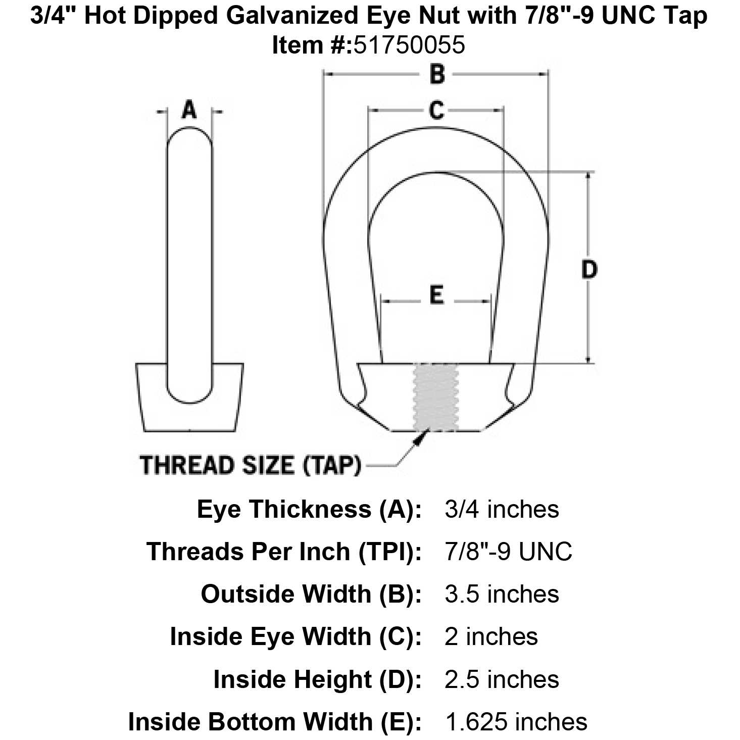 Hot Dipped Galvanized Eye Nut UNC Tap - Zenithce