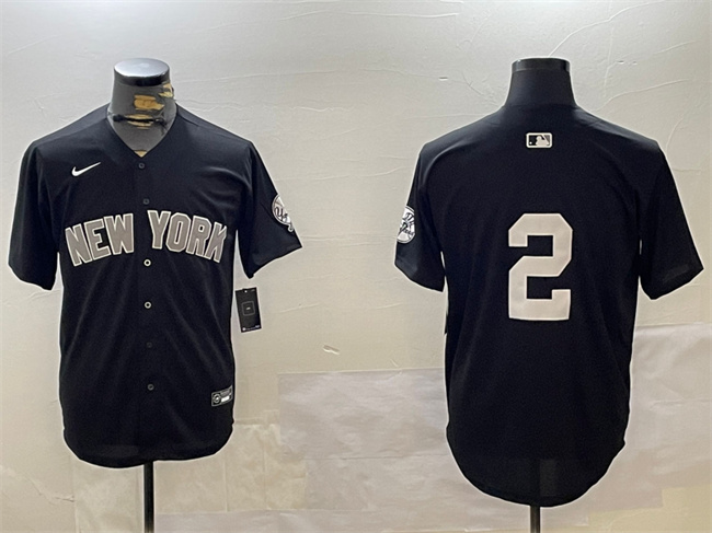 New York Yankees #2 Derek Jeter Black With Patch Limited Stitched Jersey - Zenithce