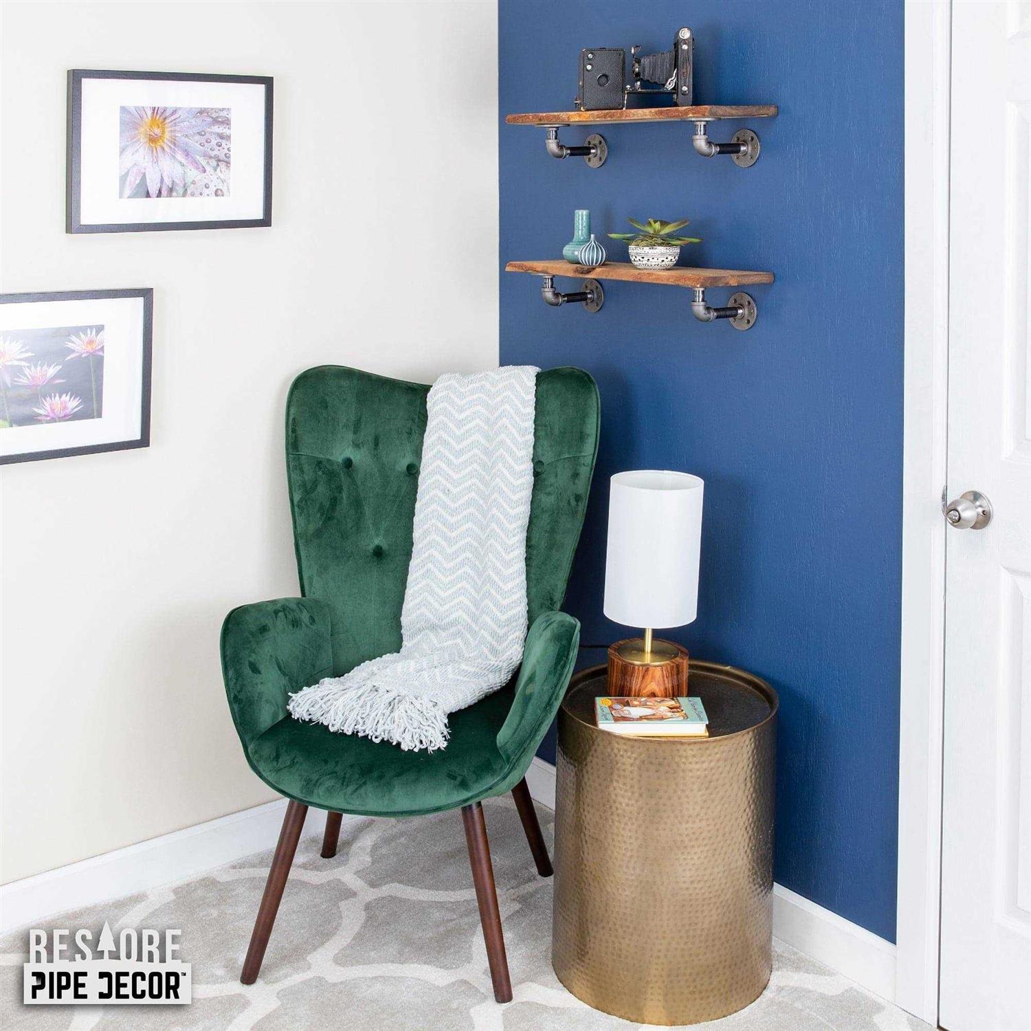 PIPE DECOR Live Edge Wood Shelf with L-Shaped Pipe Brackets - Zenithce