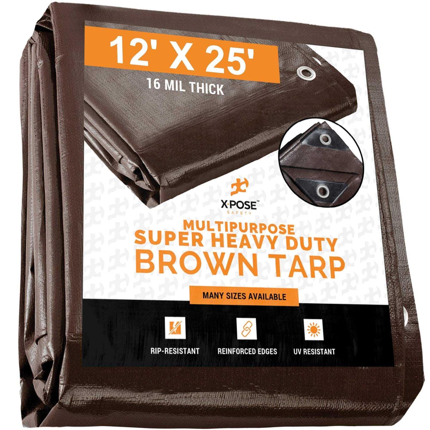 Xpose Safety Super Heavy Duty 16 Mil Brown Poly Tarp - Zenithce