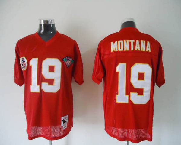 Mitchell Ness Chiefs #19 Joe Montana Red 75th Anniversary Throwback Stitched Jersey - Zenithce