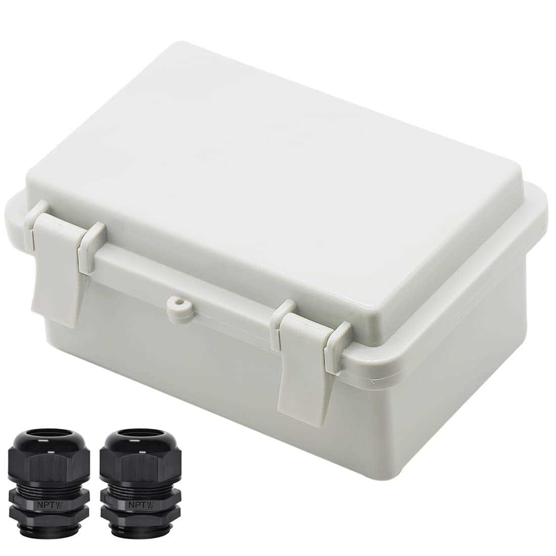 Zulkit Junction Box ABS Plastic Dustproof Waterproof IP65 Electrical Boxes Hinged Shell Outdoor Universal Project Enclosure Clear Cover with 2 Cable - Zenithce