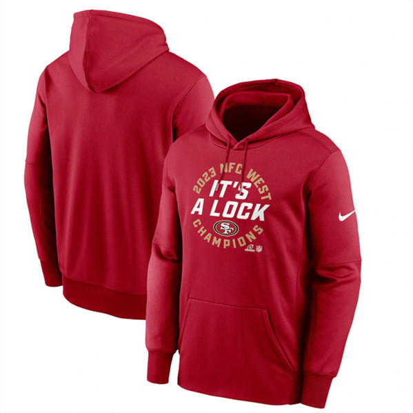San Francisco 49ers Red 2023 NFC West Division Champions Locker Room Trophy Collection Pullover Hoodie - Zenithce