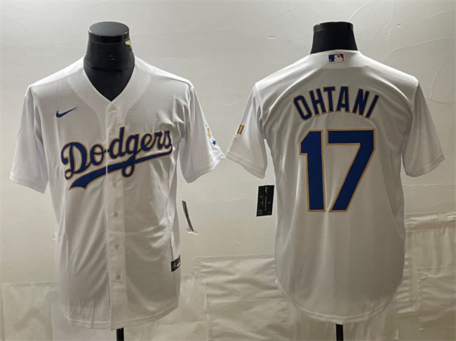 Los Angeles Dodgers #17 Shohei Ohtani White Gold Cool Base With Patch Stitched Jersey - Zenithce