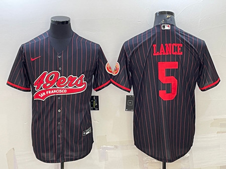 San Francisco 49ers #5 Trey Lance Black With Patch Cool Base Stitched Baseball Jersey - Zenithce