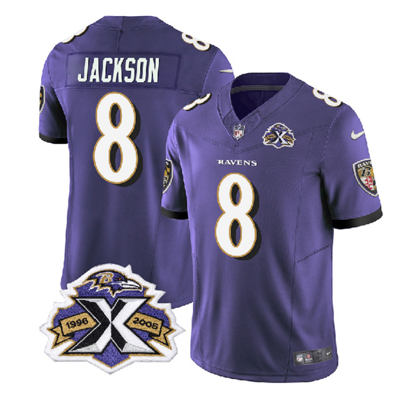 Baltimore Ravens #8 Lamar Jackson Purple 2023 F.U.S.E With Patch Throwback Vapor Limited Stitched Jersey - Zenithce