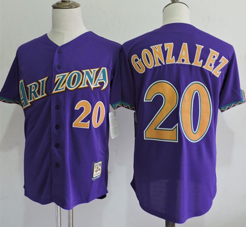 Mitchell And Ness Diamondbacks #20 Luis Gonzalez Purple Throwback Stitched Jersey - Zenithce