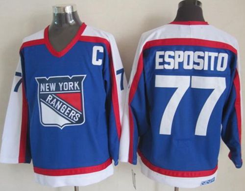 Rangers #77 Phil Esposito Blue White CCM Throwback Stitched Jersey - Zenithce