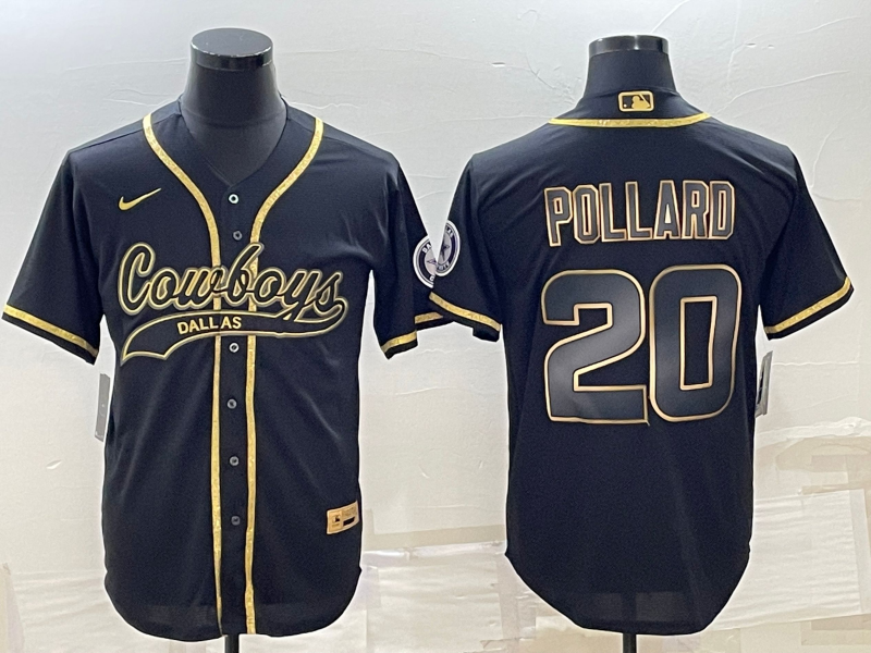 Dallas Cowboys #20 Tony Pollard Black Gold With Patch Cool Base Stitched Baseball Jersey - Zenithce