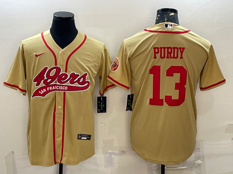 San Francisco 49ers #13 Brock Purdy Gold With Patch Cool Base Stitched Baseball Jersey - Zenithce
