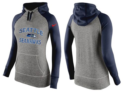 Women's Nike Seattle Seahawks Performance Hoodie Grey   Dark Blue_2 - Zenithce