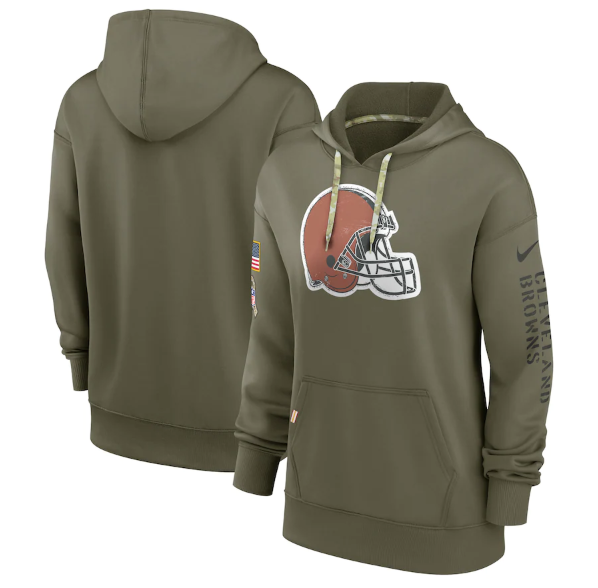 Women's Cleveland Browns 2022 Olive Salute To Service Therma Performance Pullover Hoodie(Run Small) - Zenithce