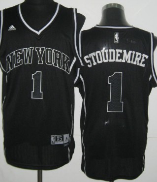 New York Knicks #1 Amare Stoudemire Revolution 30 Swingman All Black With White Jersey - Zenithce