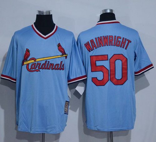 Cardinals #50 Adam Wainwright Blue Cooperstown Throwback Stitched Jersey - Zenithce
