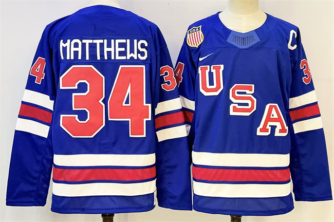 USA #34 Auston Matthews Royal 2025-2026 With C Patch Stitched Jersey - Zenithce