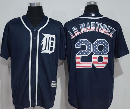 Tigers #28 J. D. Martinez Navy Blue USA Flag Fashion Stitched Jersey - Zenithce
