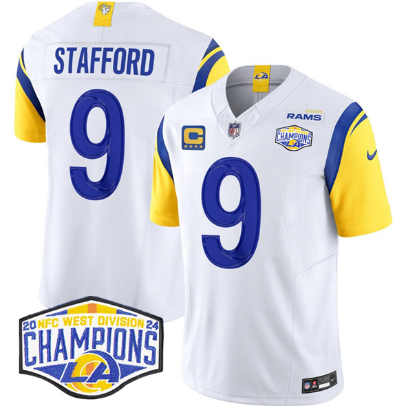 Los Angeles Rams #9 Matthew Stafford White 2024 NFC West Champions With 4-Star C Patch F.U.S.E. Vapor Untouchable Stitched Jersey - Zenithce