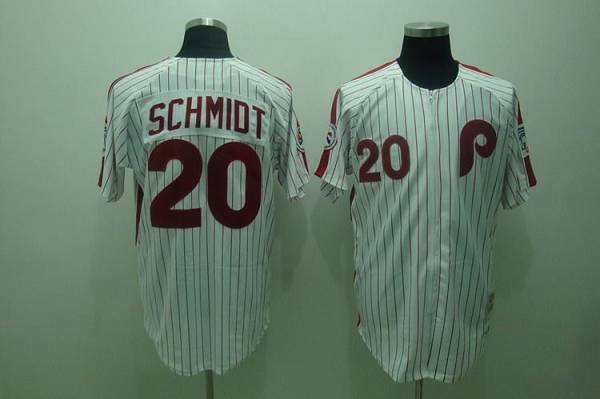 Mitchell And Ness Phillies #20 Mike Schmidt Stitched White Red Strip Throwback Jersey - Zenithce