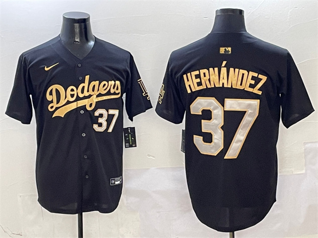 Los Angeles Dodgers #37 Teoscar Hernandez Black Gold Limited Stitched Jersey - Zenithce