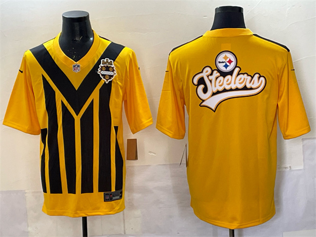 Pittsburgh Steelers Team Big Logo Gold 1933 Throwback Alternate Stitched Jersey - Zenithce