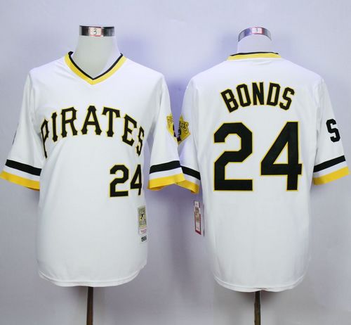 Mitchell And Ness Pirates #24 Barry Bonds White Throwback Stitched Jersey - Zenithce