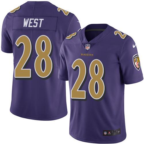 Ravens #28 Terrance West Purple Stitched Limited Rush Nike Jersey - Zenithce