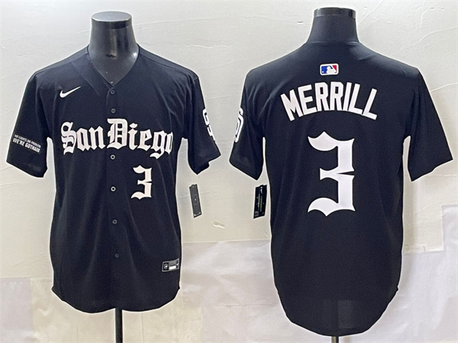San Diego Padres #3 Jackson Merrill Black Gothic Edition Vapor Limited Stitched Jersey - Zenithce