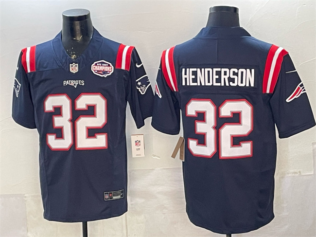 New England Patriots #32 TreVeyon Henderson Navy F.U.S.E. 2025 AFC East Championship Patch Vapor Limited Stitched Jersey - Zenithce