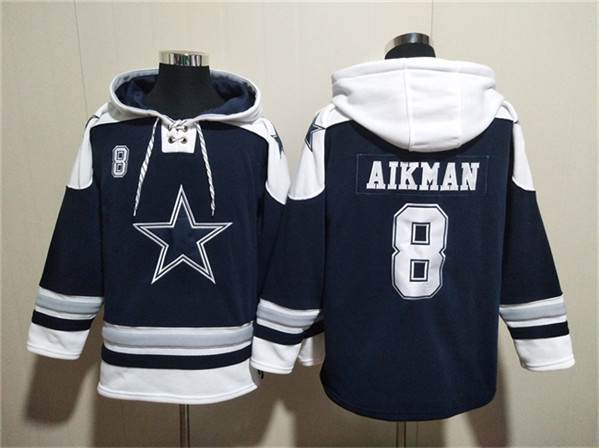 Dallas Cowboys #8 Troy Aikman Navy Ageless Must-Have Lace-Up Pullover Hoodie - Zenithce