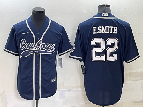 Dallas Cowboys #22 Emmitt Smith Navy Cool Base Stitched Baseball Jersey - Zenithce