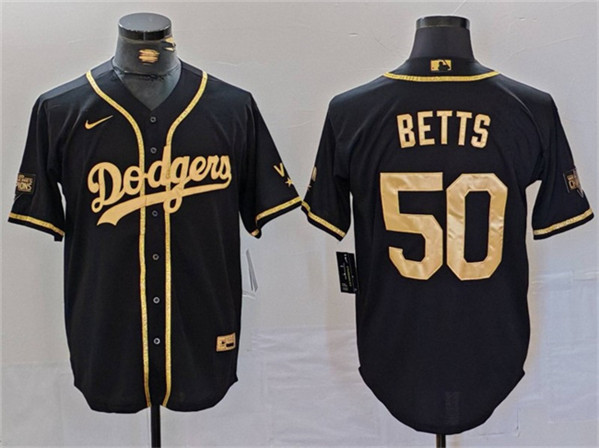 Los Angeles Dodgers #50 Mookie Betts Black Gold World Series Champions Cool Base Stitched Jersey - Zenithce