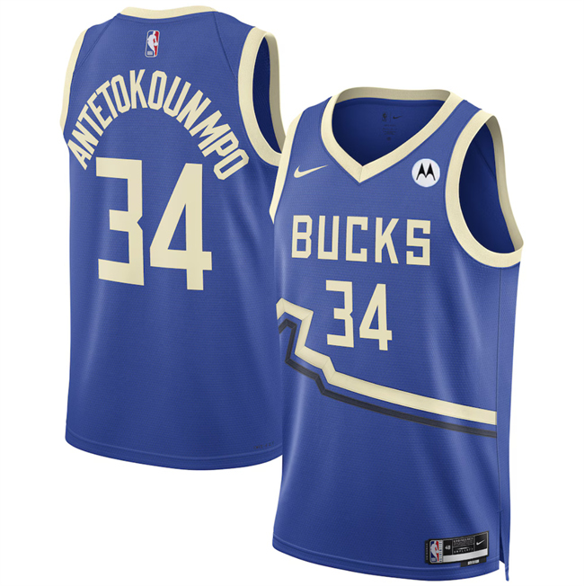 Milwaukee Bucks #34 Giannis Antetokounmpo Royal 2024-25 City Edition Stitched Jersey - Zenithce