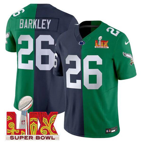 Philadelphia Eagles #26 Saquon Barkley Kelly Green Navy 2025 Super Bowl LIX Patch F.U.S.E. Vapor Untouchable Limited Stitched Jersey - Zenithce