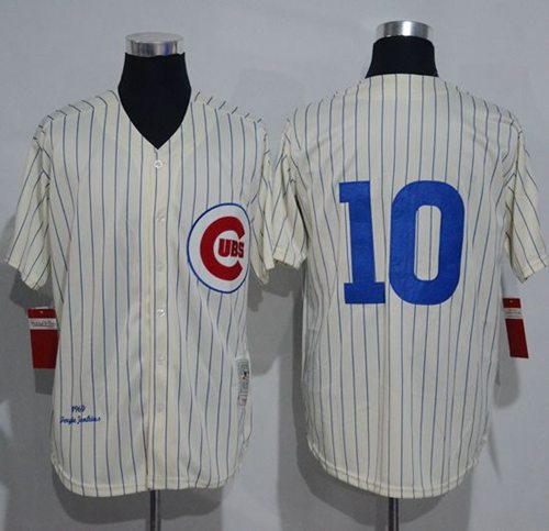Mitchell And Ness 1969 Cubs #10 Ron Santo Cream Strip Throwback Stitched Jersey - Zenithce
