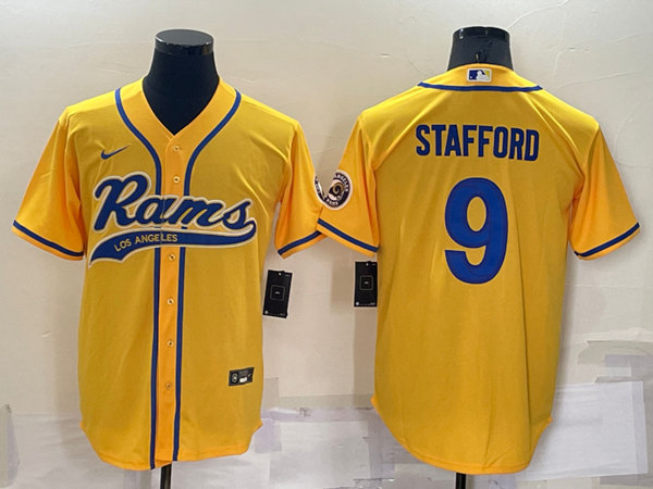 Los Angeles Rams #9 Matthew Stafford Yellow Cool Base Stitched Baseball Jersey - Zenithce