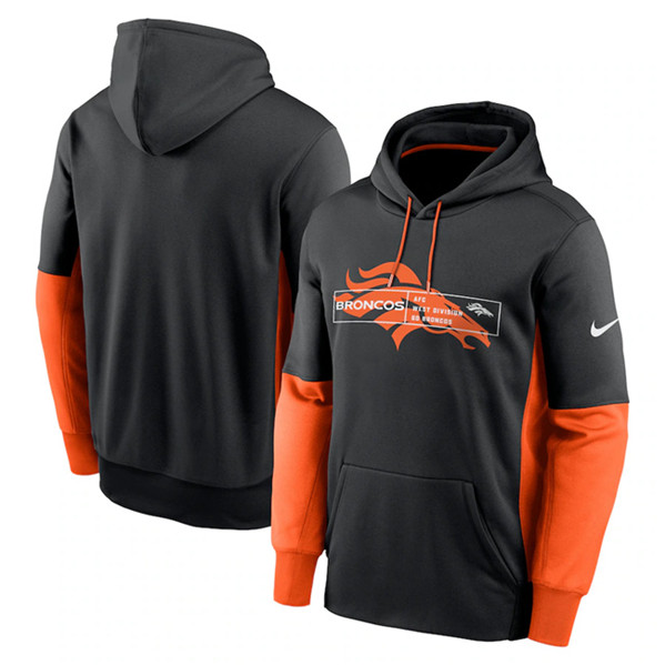 Denver Broncos Black Color Block Fleece Performance Pullover Hoodie - Zenithce