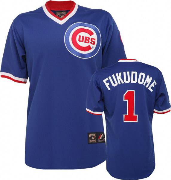 Mitchell And Ness Cubs #1 Kosuke Fukudome Stitched Blue Throwback Jersey - Zenithce