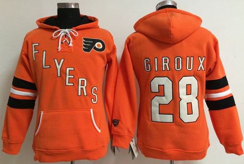 Philadelphia Flyers #28 Claude Giroux Orange Women's Old Time Heidi NHL Hoodie - Zenithce