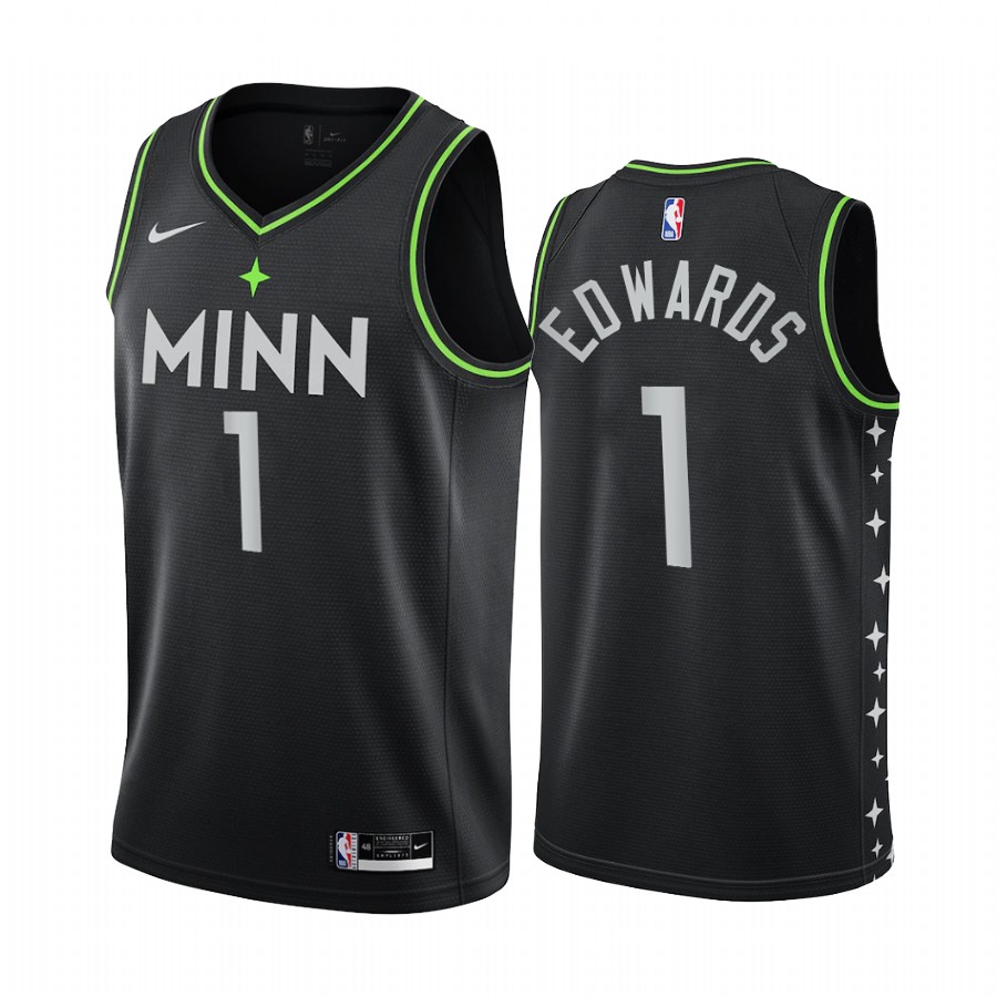 Timberwolves #1 Anthony Edwards Black Swingman 2020-21 City Edition Jersey - Zenithce