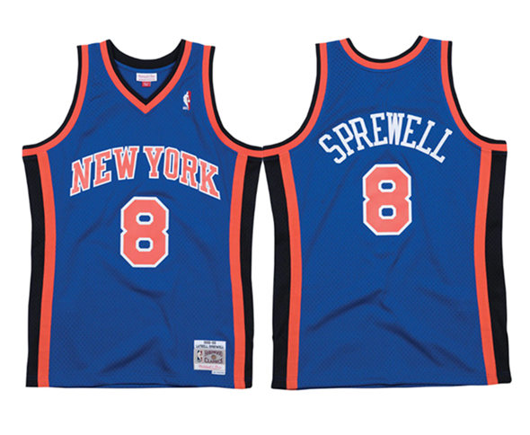 New York Knicks #8 Latrell Sprewell Blue Mitchell & Ness 98-99 Road Swingman Stitched Jersey - Zenithce