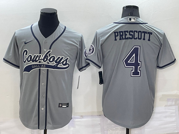 Dallas Cowboys #4 Dak Prescott Grey Cool Base Stitched Baseball Jersey - Zenithce