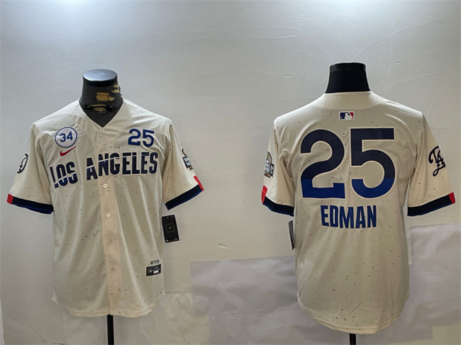 Los Angeles Dodgers #25 Tommy Edman Cream 2024 World Series With No. 34 Patch City Connect Limited Stitched Jersey - Zenithce