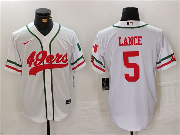 San Francisco 49ers #5 Trey Lance White With Patch Cool Base Stitched Jersey - Zenithce