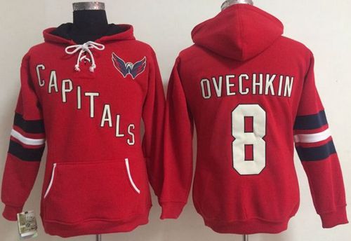 Washington Capitals #8 Alex Ovechkin Red Women's Old Time Heidi NHL Hoodie - Zenithce
