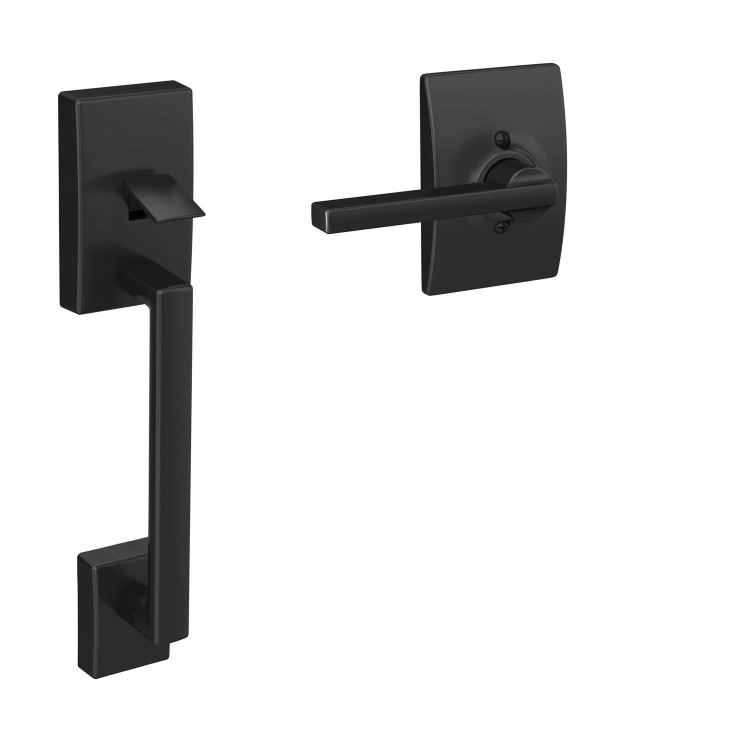 Schlage Century Encode Smart Wifi Door Lock with Alarm and Latitude Lever Handleset in Matte Black - Zenithce