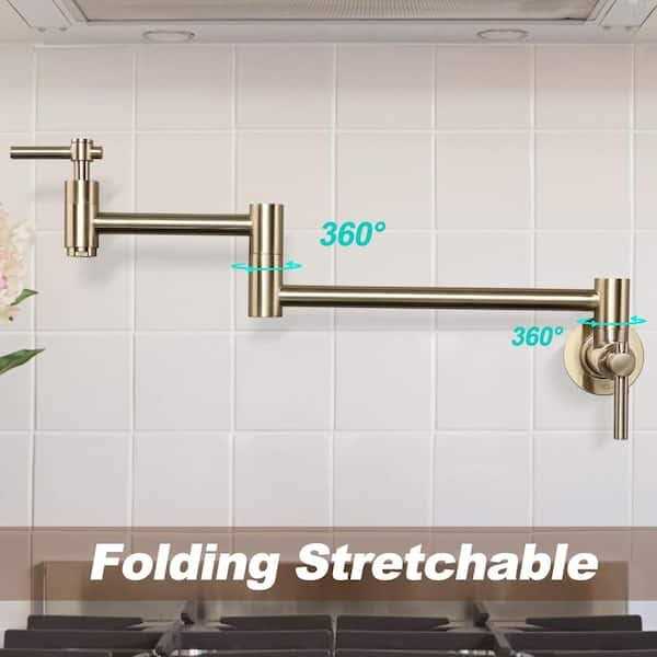 WOWOW Wall Mounted Pot Filler Faucet in Brushed Nickel - Zenithce