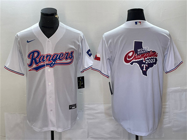 Texas Rangers White 2023 World Series Champions Big Logo With Patch Cool Base Stitched Jersey - Zenithce